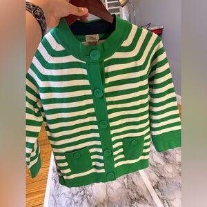 L.L. Bean Green and White Striped Knit Cardigan